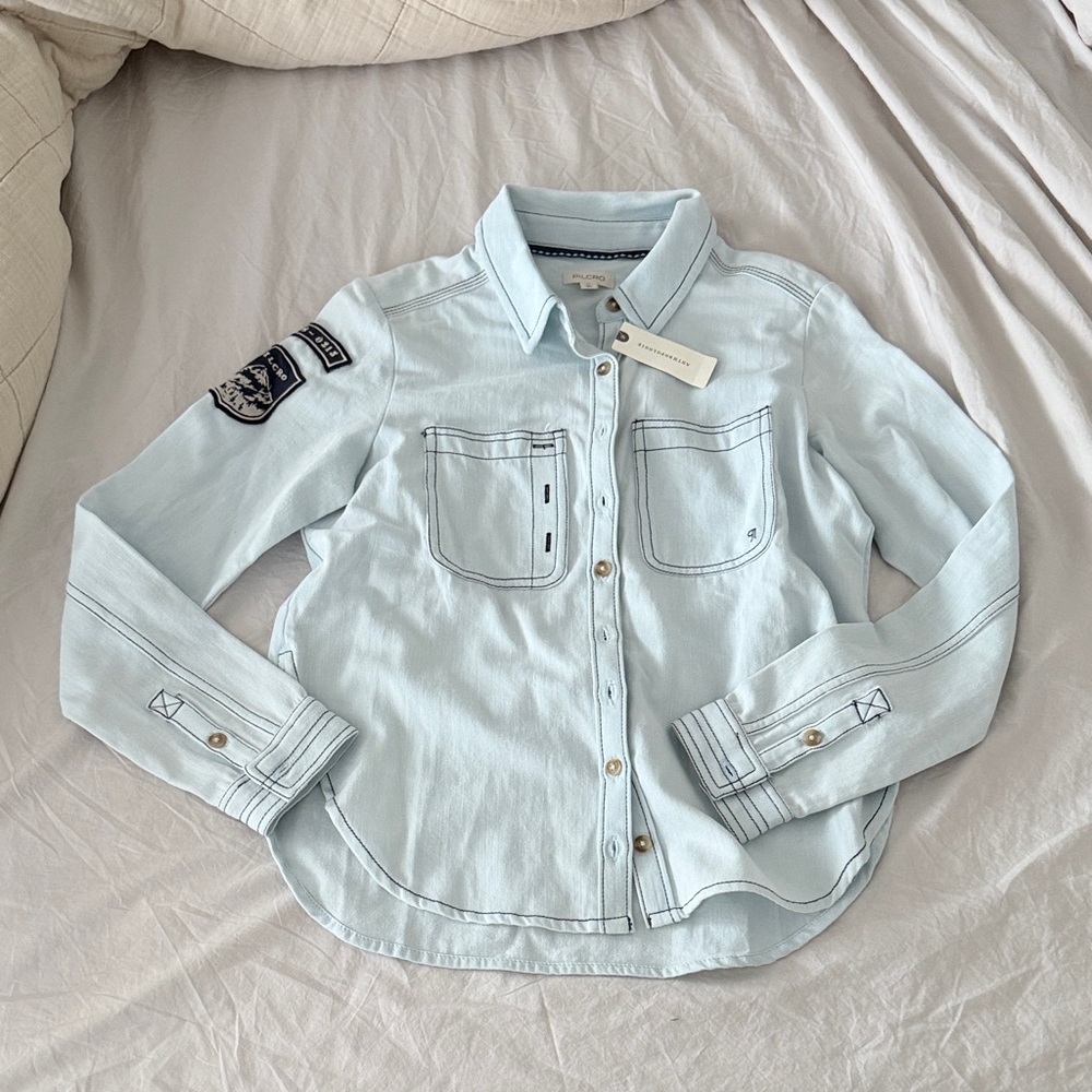 Pilcro Light Blue Shirt with Mountain Patch